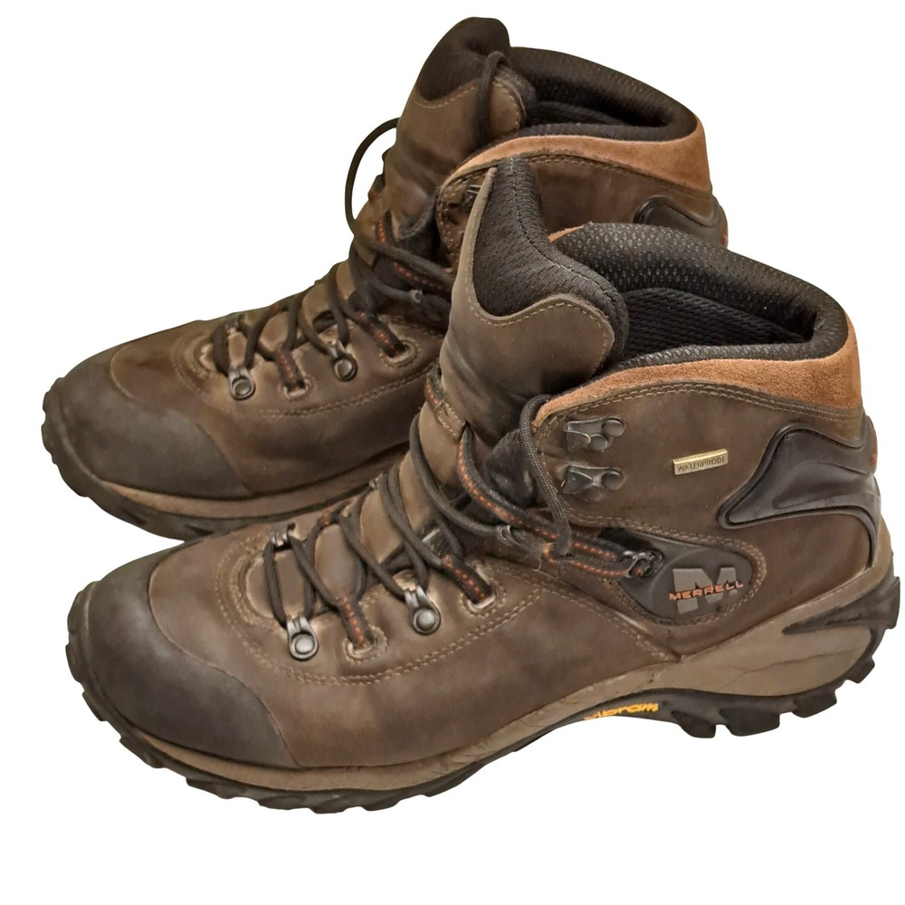 Merrell Phaser Peak Waterproof Hiking Boots Womens 11 Dark Brown Leather Vibram